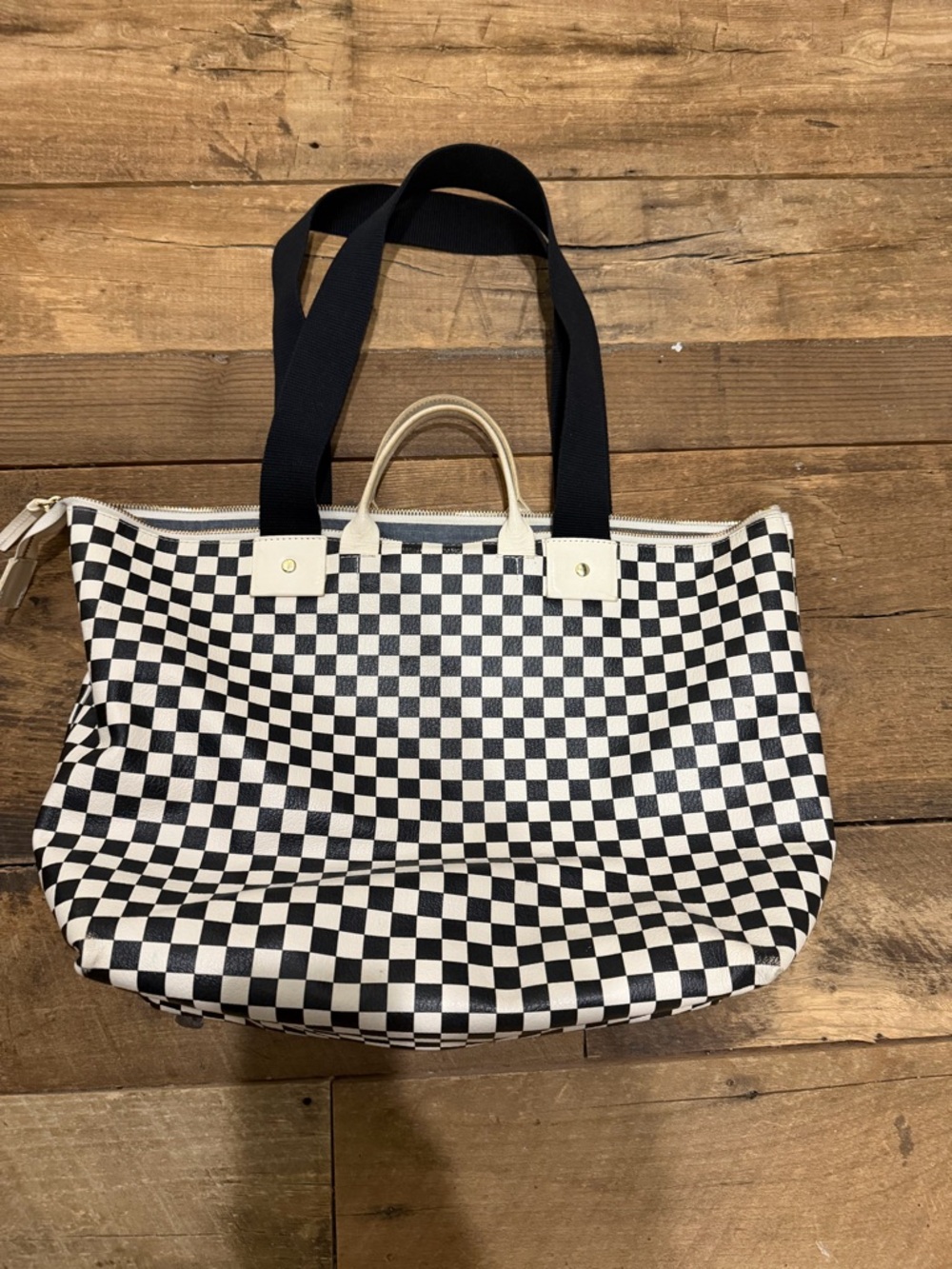 CLARE V Le Zip Sac Black and white checkered